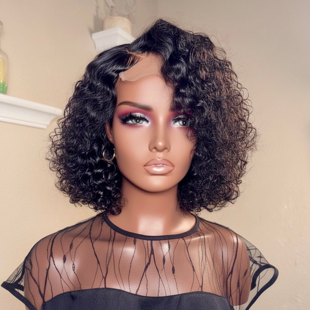 AVA- 4x4HD Lace Short Bob Unit in Deep Wave Texture | Natural Color