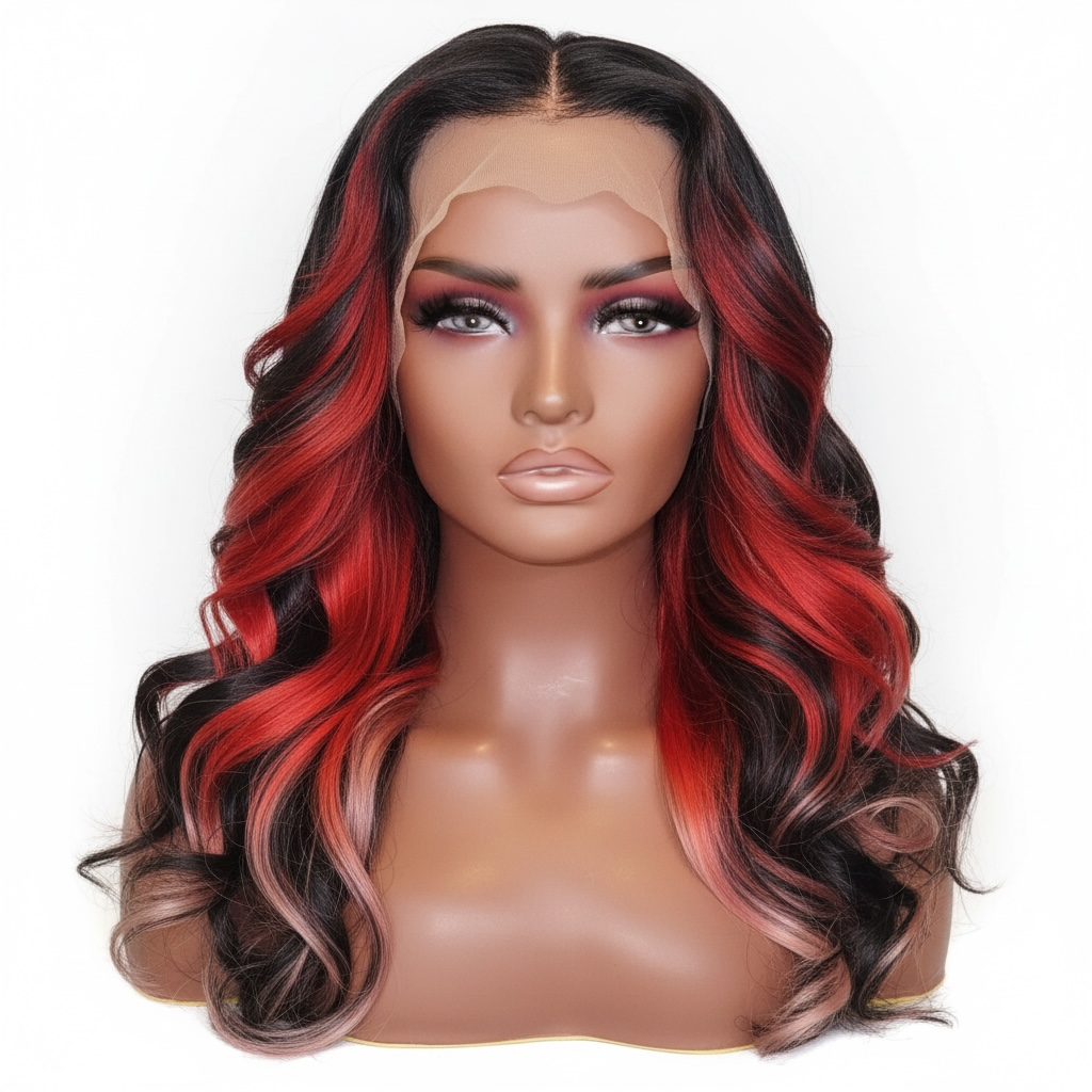 SIERRA- HD Lace Unit in Soft Curl Texture | Black & Red Peek-a-Boo Melt Color
