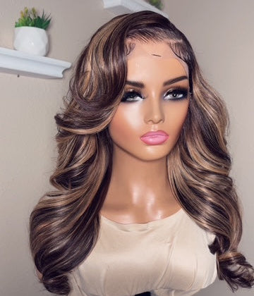 AREE- HD Lace Unit | Dark Brown with Honey Blonde Highlights