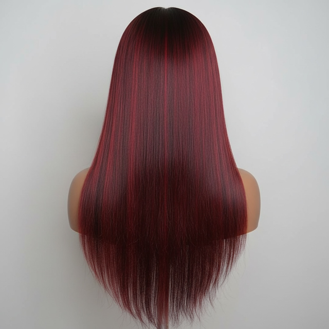 DENAI' - HD Lace Unit in Straight Texture | Red and Black Highlights