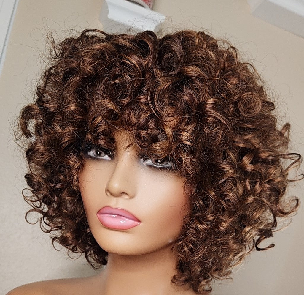 DAPHNE - Curly Brown and Honey Blonde Unit | Full Machine No Lace