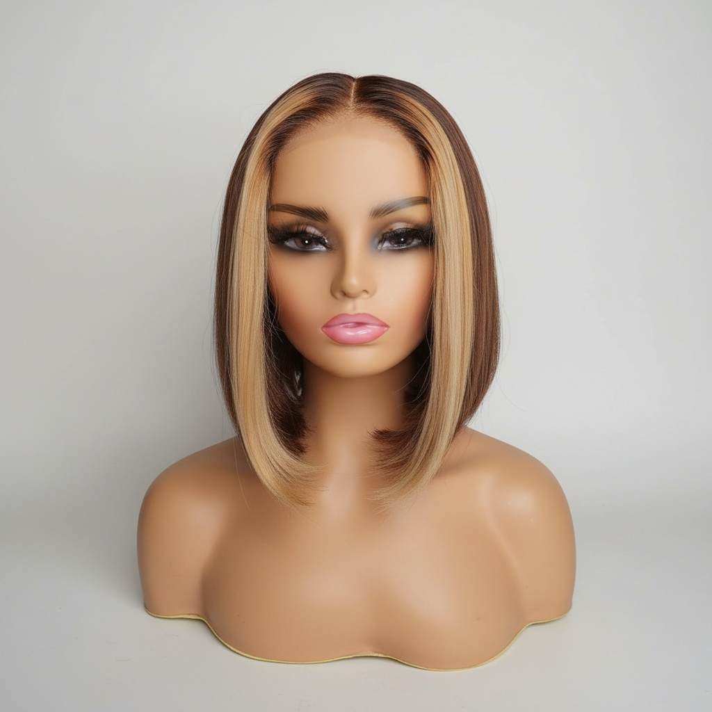 IESHA- 4x4HD Lace Closure Straight Bob Brown Highlight Unit | 180% Density