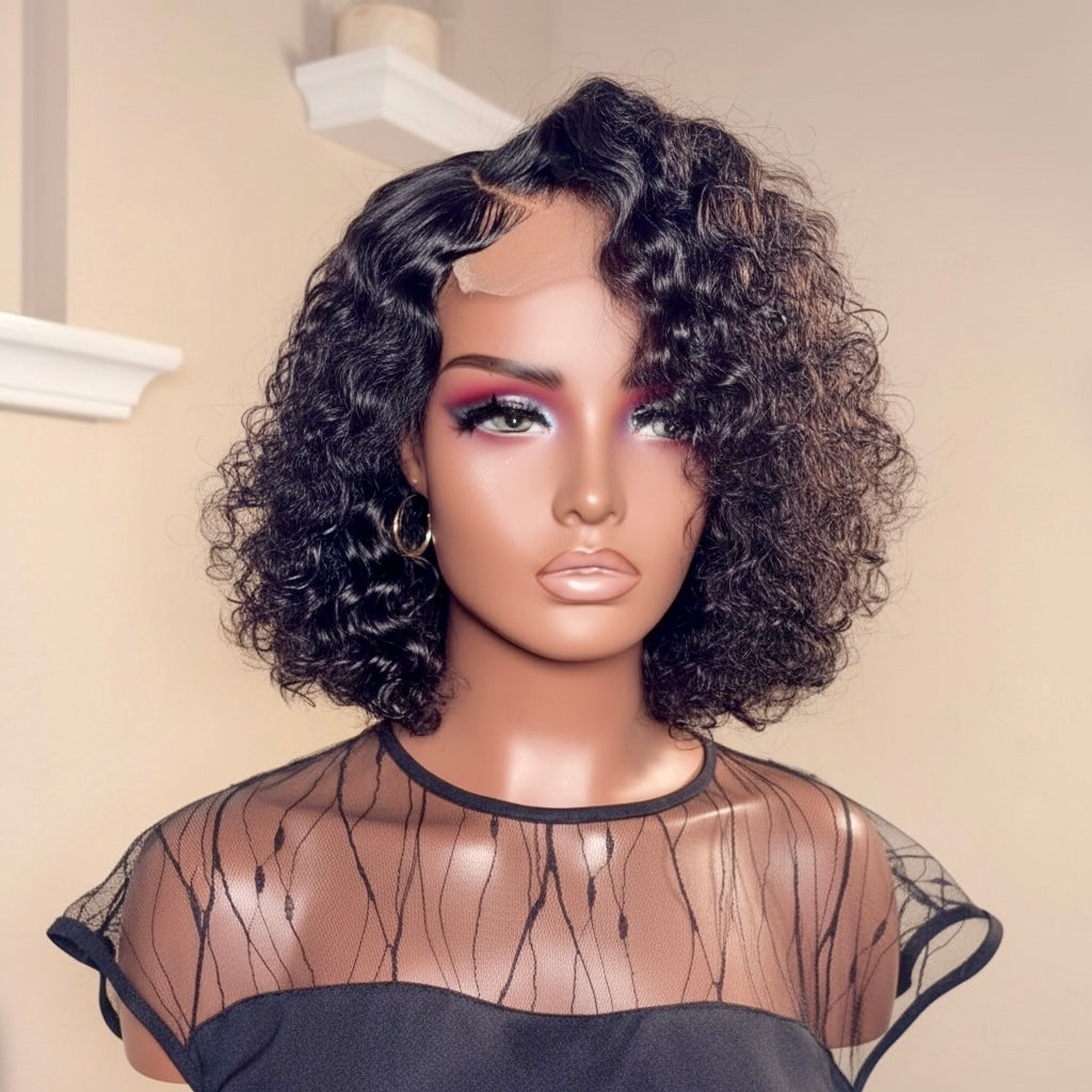 AVA- 4x4HD Lace Short Bob Unit in Deep Wave Texture | Natural Color
