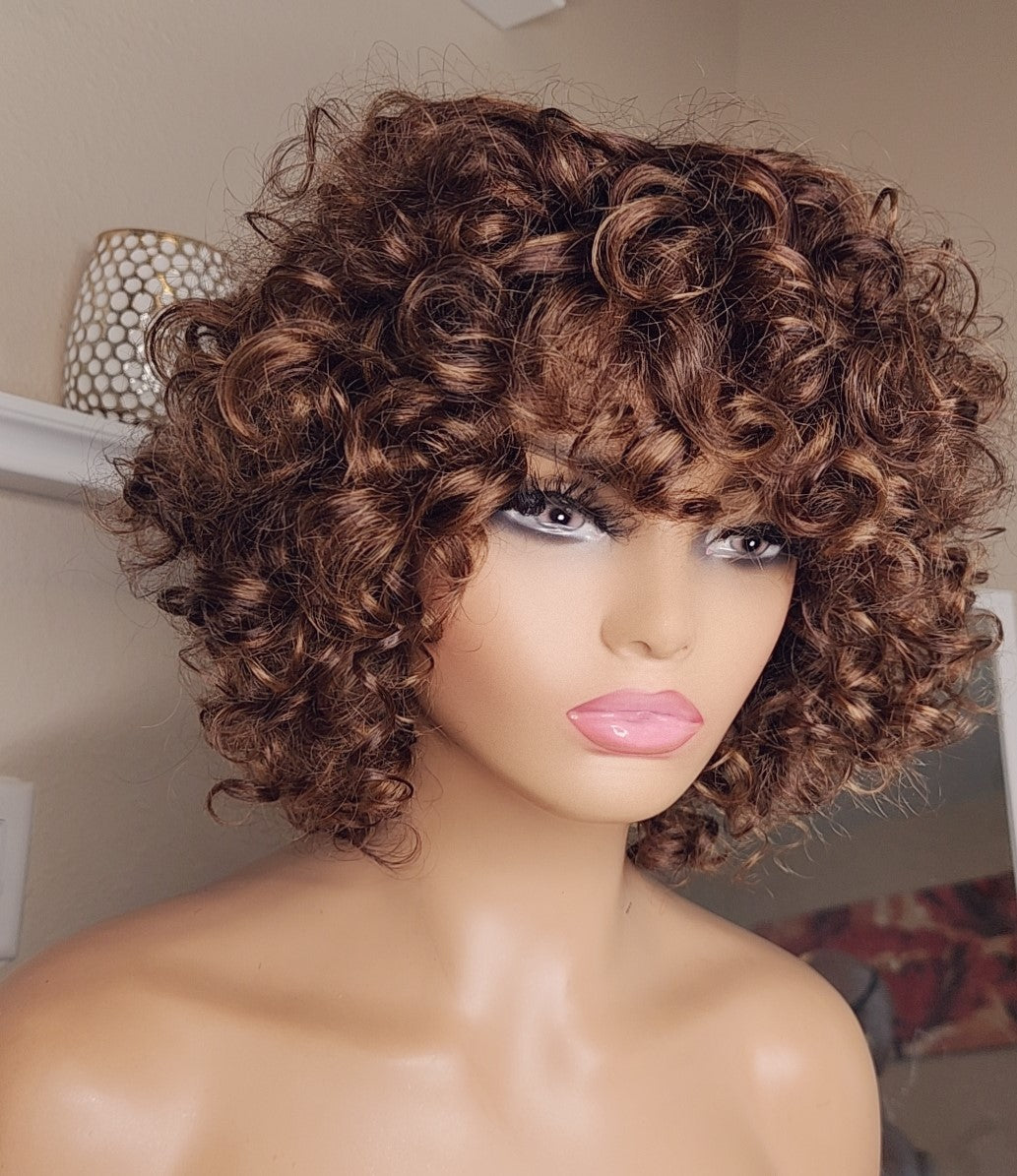 DAPHNE - Curly Brown and Honey Blonde Unit | Full Machine No Lace