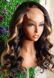 D'ION- 4x4 Invisible Lace Loose Wave Unit with Soft Black & Honey Blonde Highlights
