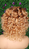 ELLE- 4x4 Invisible Lace Curl Unit with Soft Black Roots & Honey Blonde Color