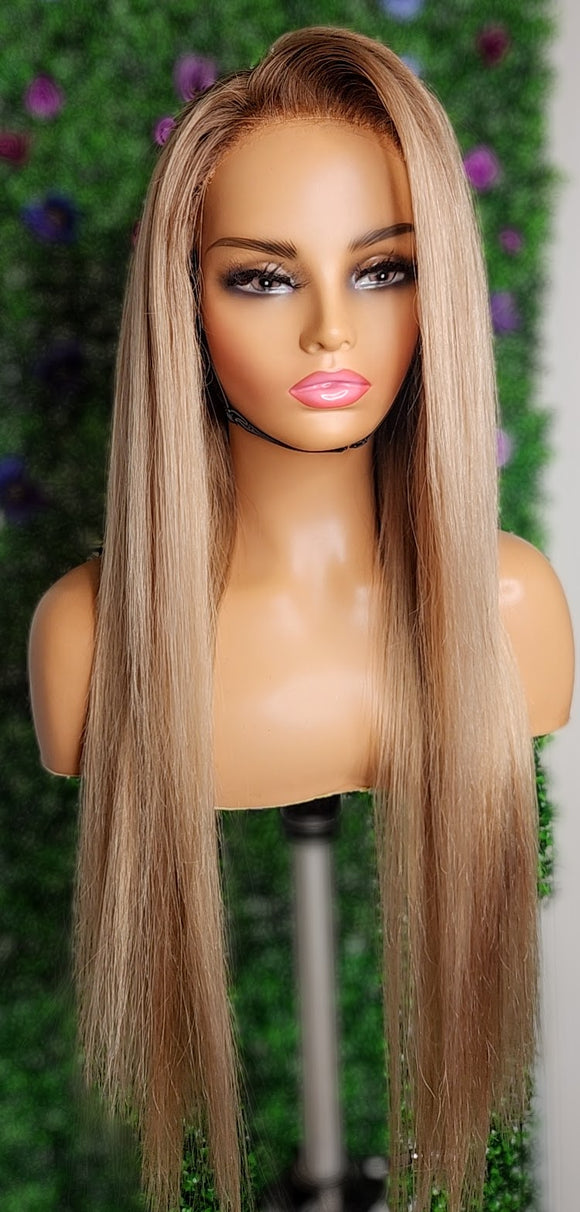 MELONIE - HD Lace Light Brown Roots- Blonde Highlights w Lowlights | Straight Texture
