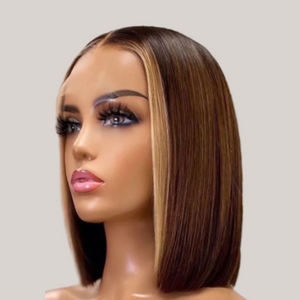 IESHA-Straight Brown Highlight T-Part Lace Short Bob Unit Pre-Plucked 180 Density - Premium Hair Extensions, Wigs & Accessories - Journiq by Dani