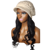 Winter Fur Hat Wig with Human Hair attached for throw on and go style