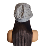Winter Fur Hat Wig with Human Hair attached for throw on and go style